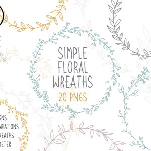 May include: A set of 20 simple floral wreaths in various colours, including blue, green, yellow, and grey. The wreaths are 7 inches in diameter and are perfect for adding a touch of nature to your designs.