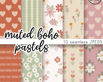 Zestaw papierów cyfrowych Muted Boho Pastels – 10 Dusty Pink and Sage Seamless Backgrounds do dziecięcego dziennika ślubnego – SEAMLESS JPEGS 12x12 do wydrukowania