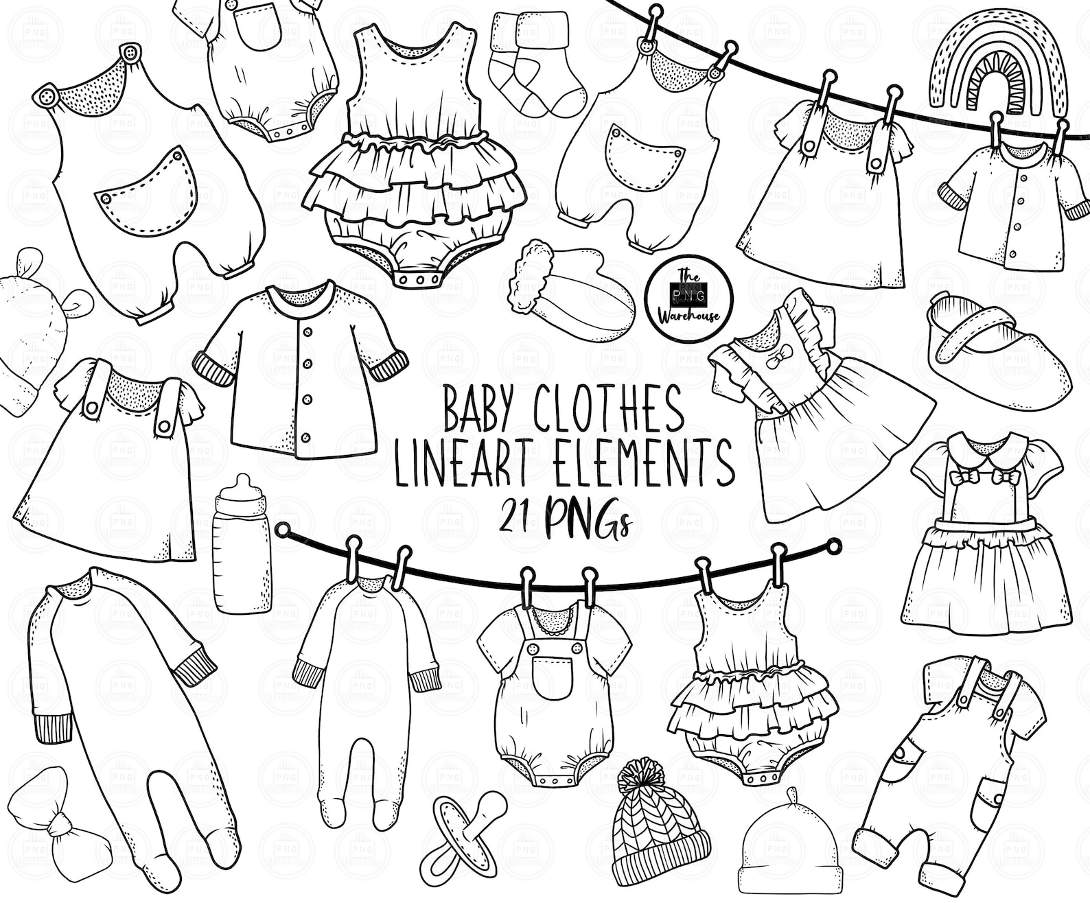 BABY CLOTHES Lineart Elements 21 Png Clip Art Designs Etsy