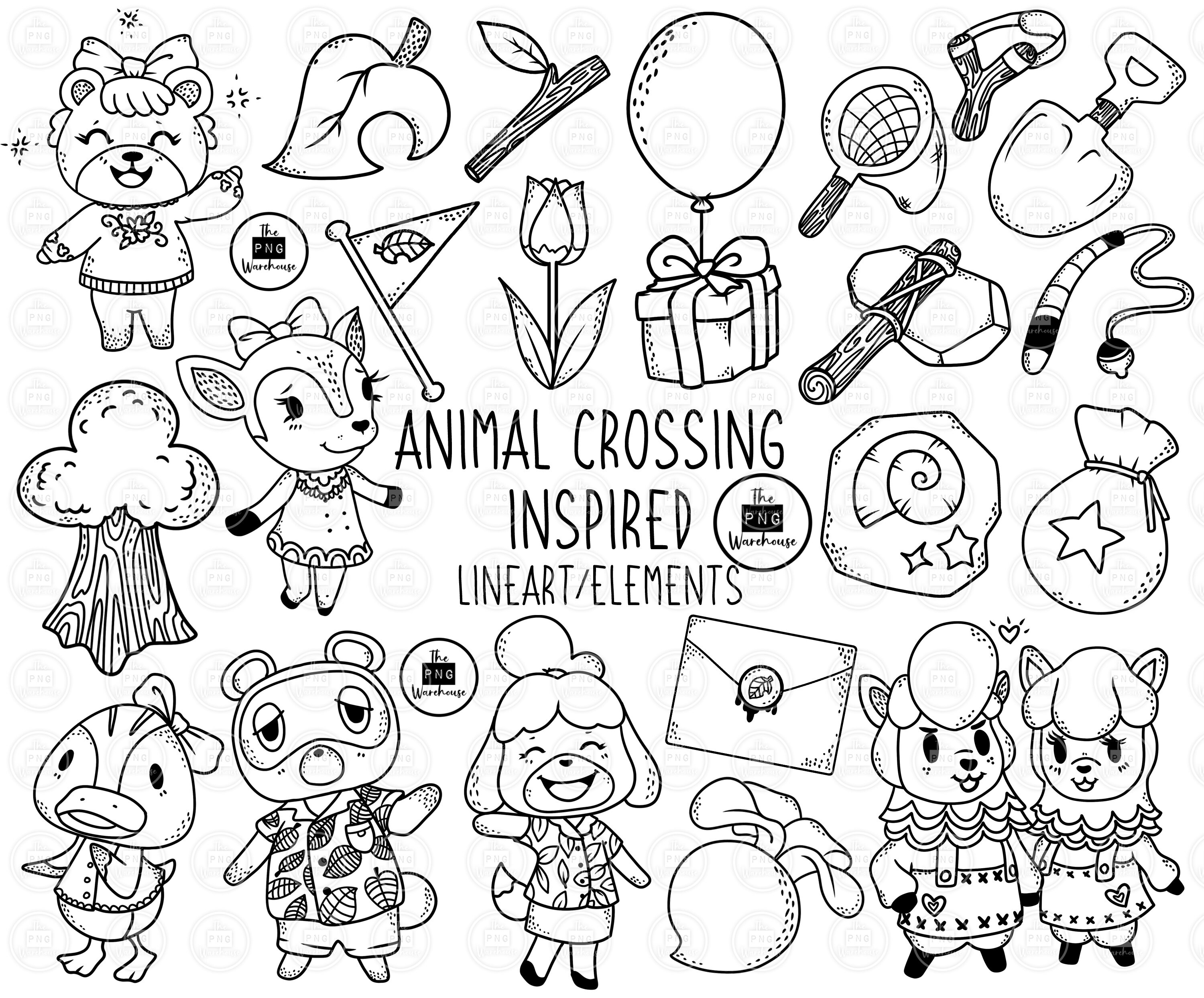 ANIMAL CROSSING INSPIRED Lineart Elements 23 png clip art | Etsy