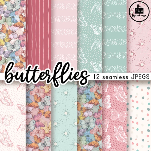 VLINDERS - Digital Paper Pack - 12 JPegs - instant download - 300dpi - 12x12 inch - naadloze patronen achtergronden vlinder helder