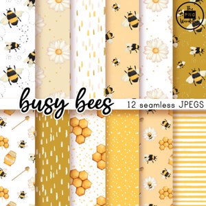 BUSY BEES - Digital Paper Pack - 12 JPEGs - sofortiger Download - 300dpi - 12x12 zoll - nahtlose Muster Hintergründe Honigbienen Gänseblümchen
