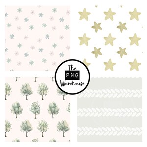BOHO NATURMÖNSTER - Seamless Pattern Pack - 12 JPegs direktnedladdning 300 dpi 12x12 tum digitala pappersbakgrunder träd löv salvia rost bild 4