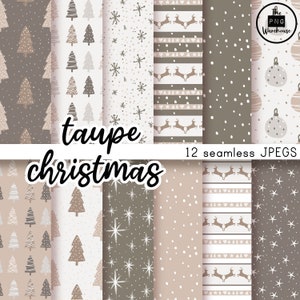 NATALE TAUPE - Seamless Digital Paper Pack - 12 JPegs - download istantaneo - 300dpi - 12x12 pollici - alberi di neve neutri cervi cervi festivi