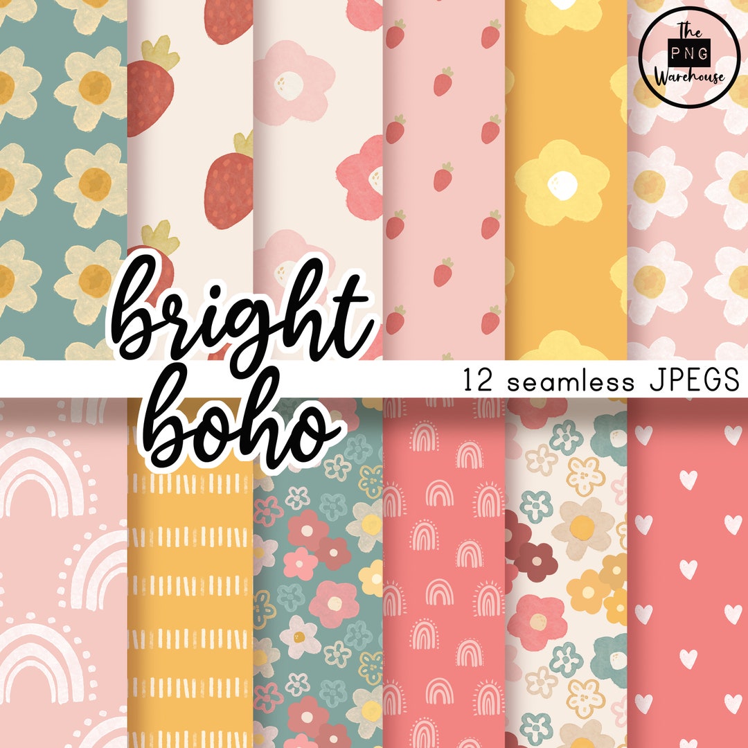 BRIGHT BOHO Patterns - Digital Paper Pack - 12 Jpegs - Instant Download ...