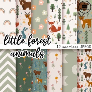 Modèles Little Forest Creatures - Digital Paper Pack - 12 JPegs - téléchargement instantané - 300dpi - 12x12 arrière-plans de motifs sans couture boho