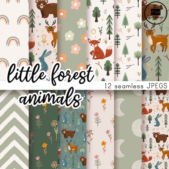 Little Forest Creatures patterns - Digital Paper Pack - 12 JPegs - instant download - 300dpi - 12x12  seamless patterns backgrounds boho