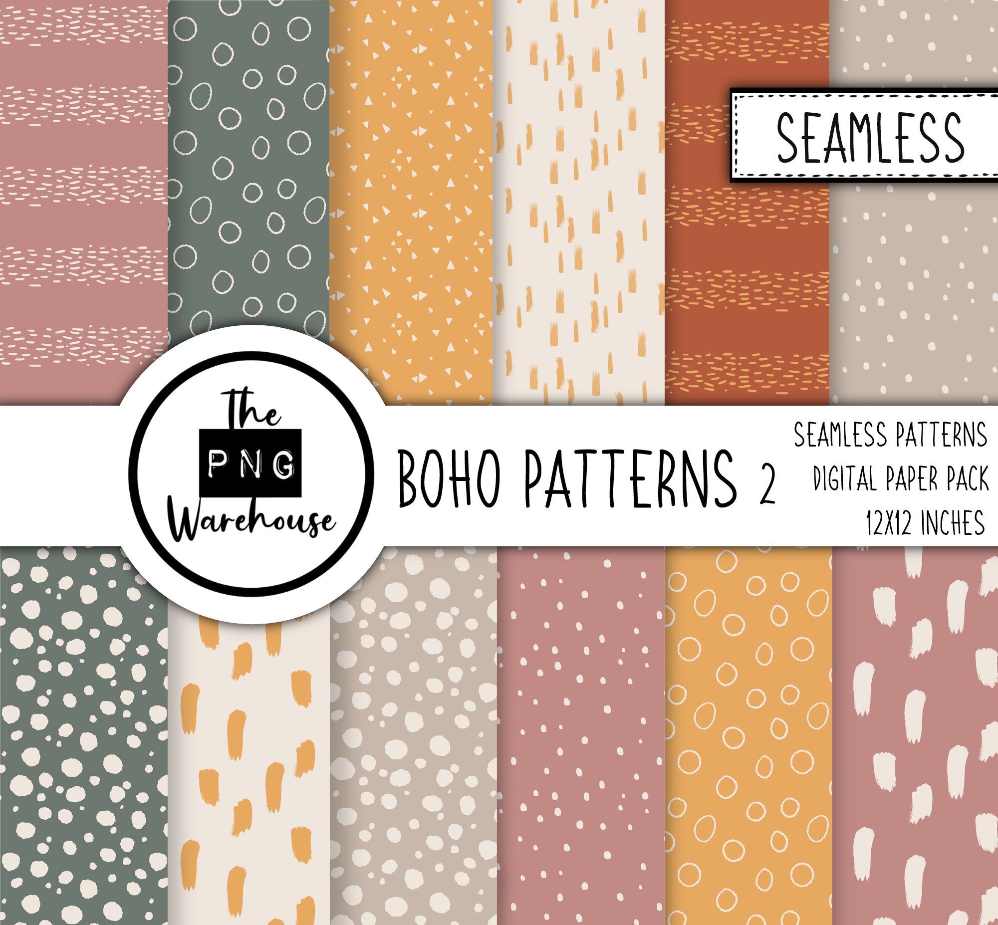BOHO DOODLES Digital Paper Pack 12 Jpegs Instant | Etsy