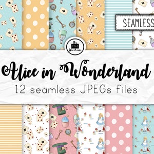 ALICE in WONDERLAND- Digital Paper Pack - 12 JPegs - instant download - 300dpi - 12x12 inches - seamless patterns backgrounds fairytale