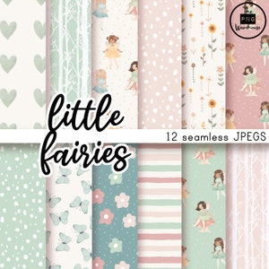 Little Fairies Muster - Digital Paper Pack - 12 JPEGs - sofortiger Download - 300dpi - 12x12 nahtlose Muster Hintergründe Fee Sage Mädchen