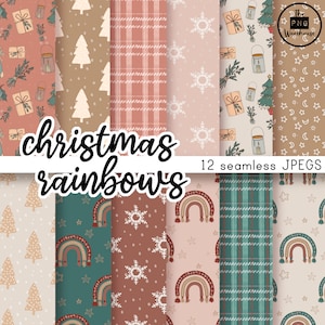 ARCO-ÍRIS DE NATAL - Pacote de papel digital - 12 JPegs - download instantâneo - 300dpi - 12x12 polegadas padrões sem costura fundos árvores de natal boho