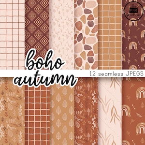 BOHO OTOÑO - Paquete de papel digital - 12 JPegs - descarga instantánea - 300dpi - 12x12 pulgadas - patrones sin costuras fondos boho doodle fall
