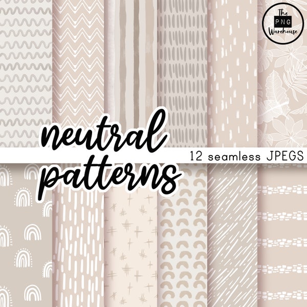 PATRONES NEUTROS - Paquete de patrones sin fisuras - 12 JPegs descarga instantánea 300dpi 12x12 pulgadas fondos de papel digital beige latte gris boho