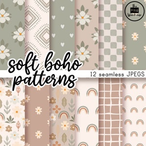 Motivi SOFT BOHO - Pacchetto carta digitale - 12 JPeg - download immediato - 300 dpi - 12x12 motivi senza soluzione di continuità sfondi verde salvia beige crema