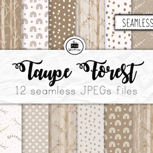 TAUPE FOREST - Digital Paper Pack - 12 JPegs - instant download - 300dpi - 12x12 inches - seamless patterns backgrounds woodlands rainbows