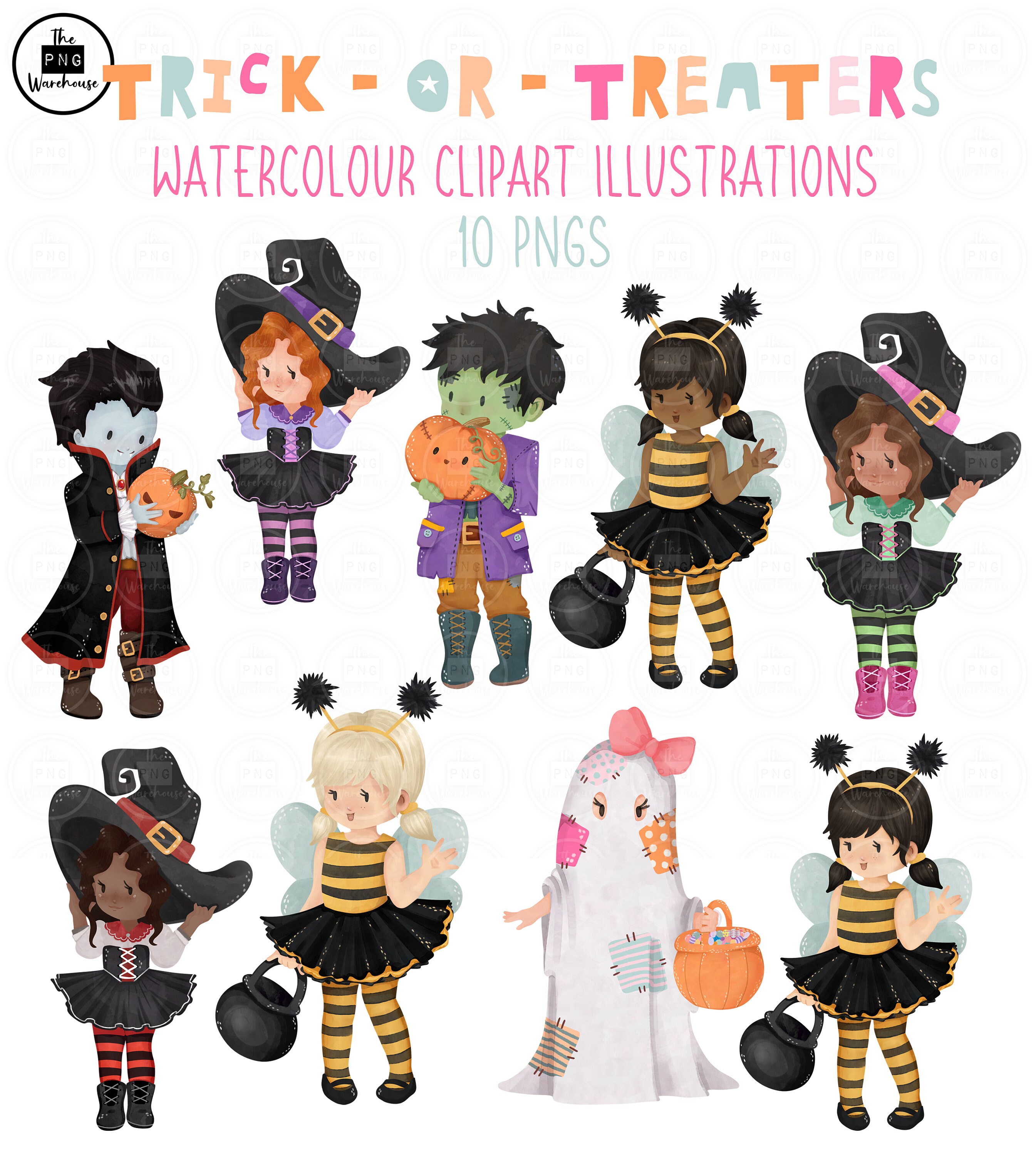 TRICK or TREATERS CLIPART 10 Pngs Instant Download - Etsy