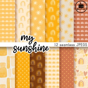 MY SUNSHINE - Digital Paper Pack - 12 JPegs - sofortiger download - 300dpi - 12x12 Zoll nahtlose Muster Hintergründe süße boho gelbe Sonne