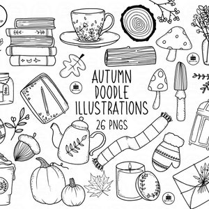 AUTUMN DOODLES Lineart Elements - 29 png clip art designs - instant download 300 dpi line art non filled hand drawn elements doodles boho