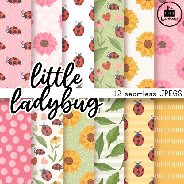 LITTLE LADYBUG PATTERNS Digital Paper Pack - 12 JPegs - téléchargement instantané - 300dpi - 12x12 pouces arrière-plans de motifs sans couture rose mignon