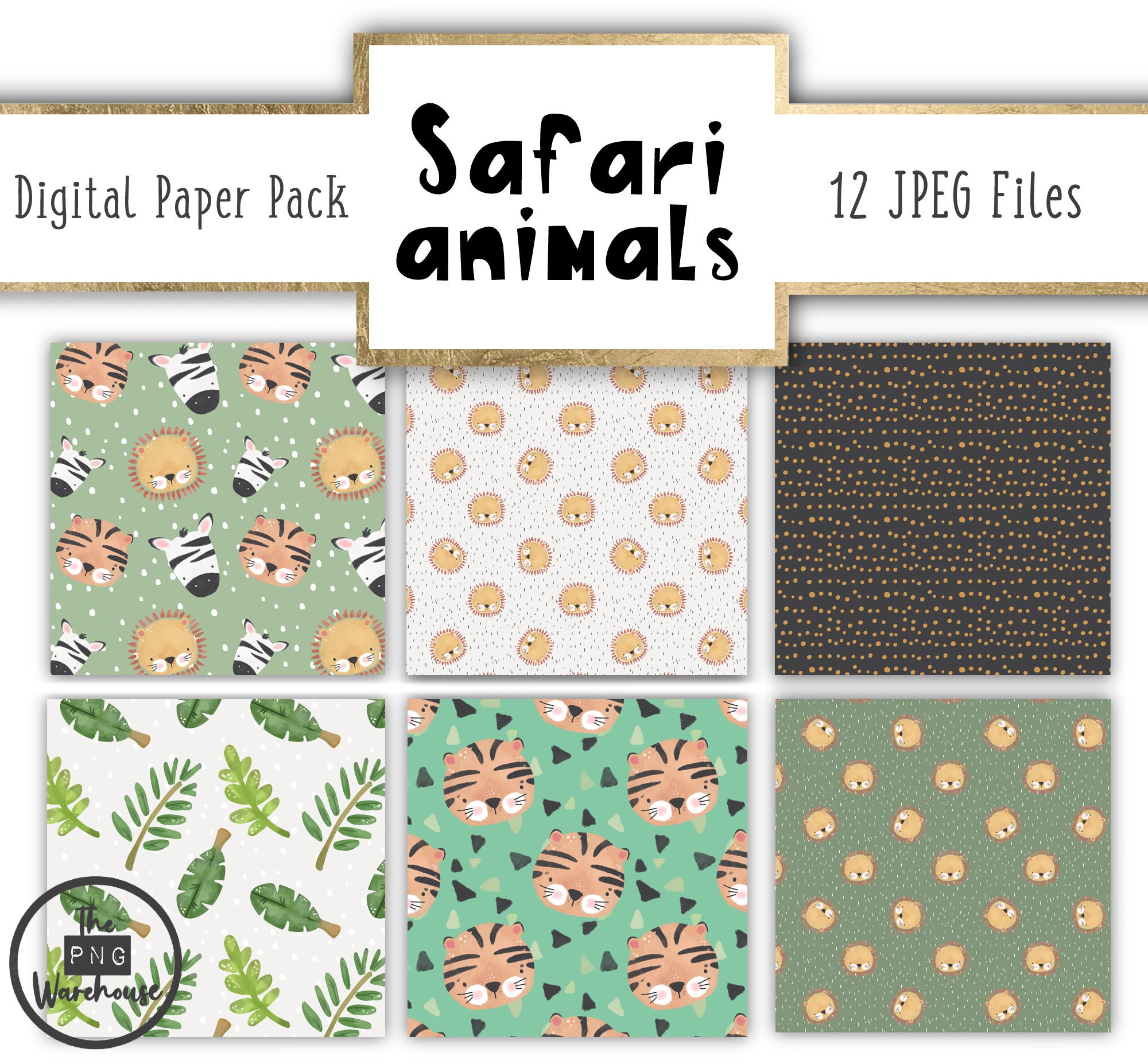 SAFARI ANIMALS - Seamless Digital Paper Pack - 12 Jpegs - Instant ...
