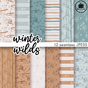 WINTER WILDS - Digital Paper Pack - 12 JPegs - instant download - 300dpi - 12x12 inches - seamless patterns backgrounds boho camping bears