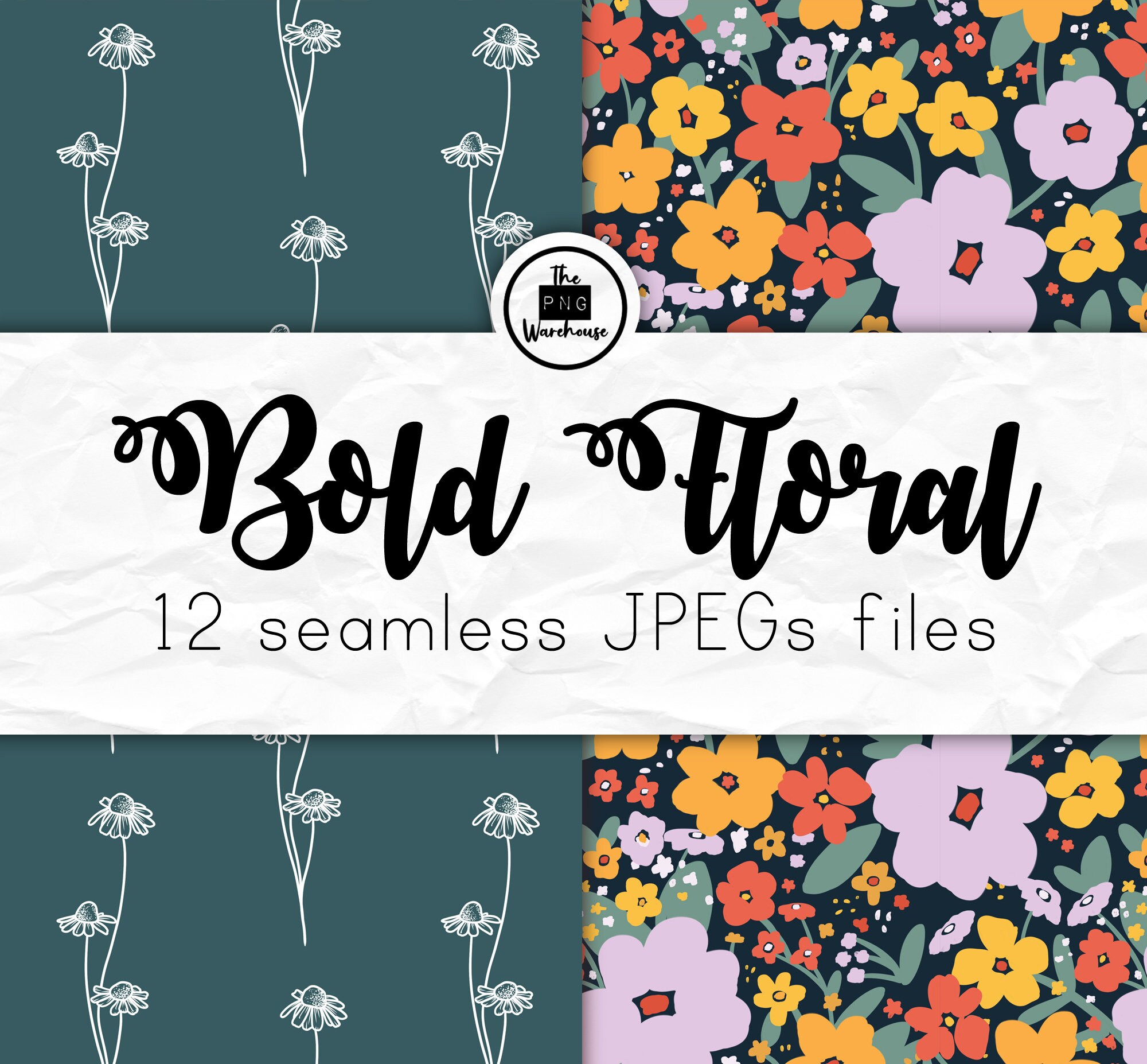BOLD FLORAL - Digital Paper Pack - 12 Jpegs - Instant Download - 300dpi ...