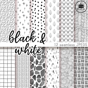 BLACK and WHITE PATTERNS - Digital Paper Pack - 12 JPegs - instant download - 300dpi - 12x12 inches - seamless patterns backgrounds dots