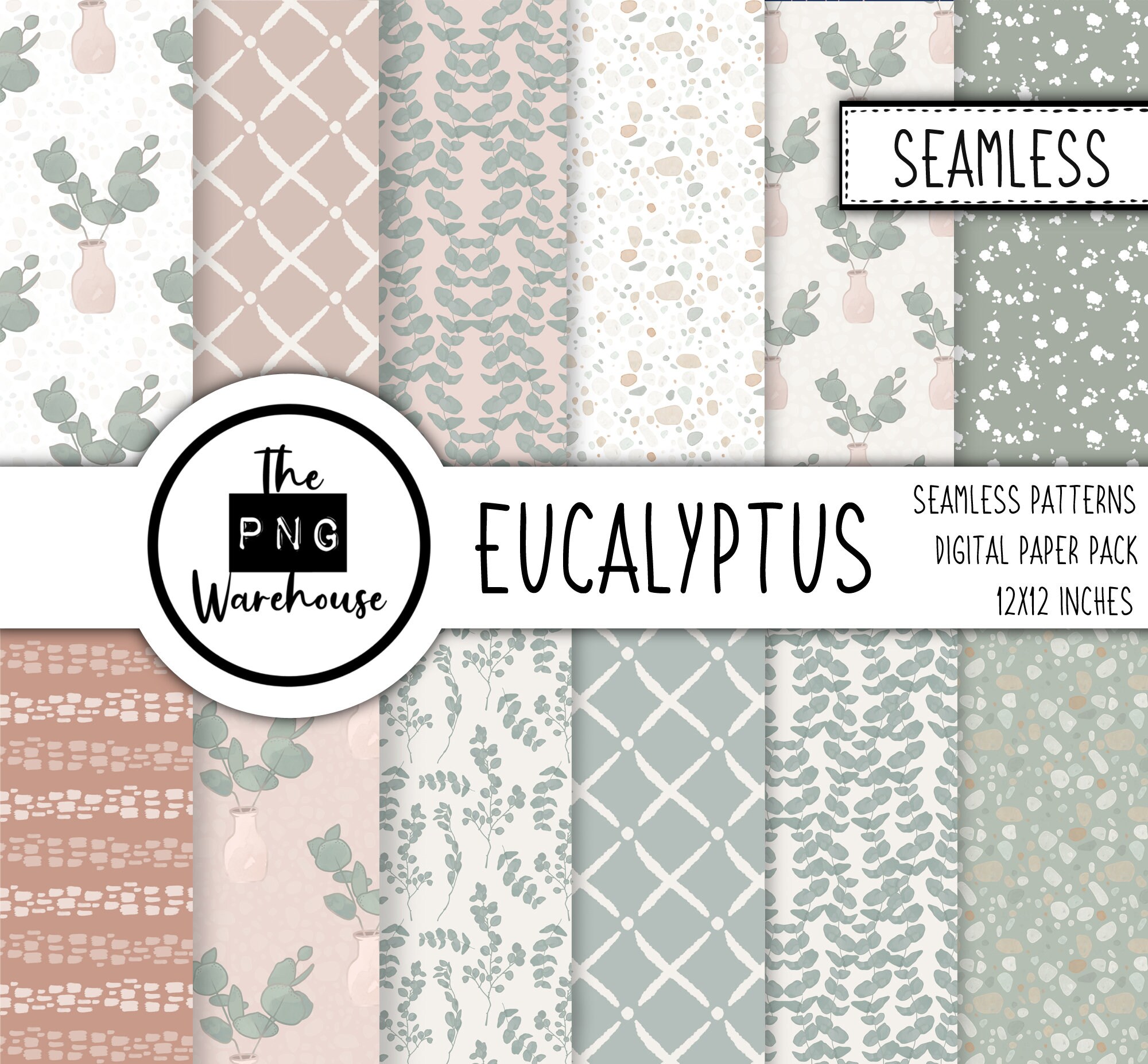 Craft Supplies & Tools Printable Paper Set Eucalyptus Seamless Patterns ...
