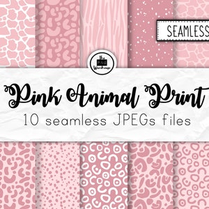 PINK ANIMAL PRINT - Digital Paper Pack - 10 JPegs - instant download - 300dpi - 12x12 inches - seamless patterns backgrounds spots zebra