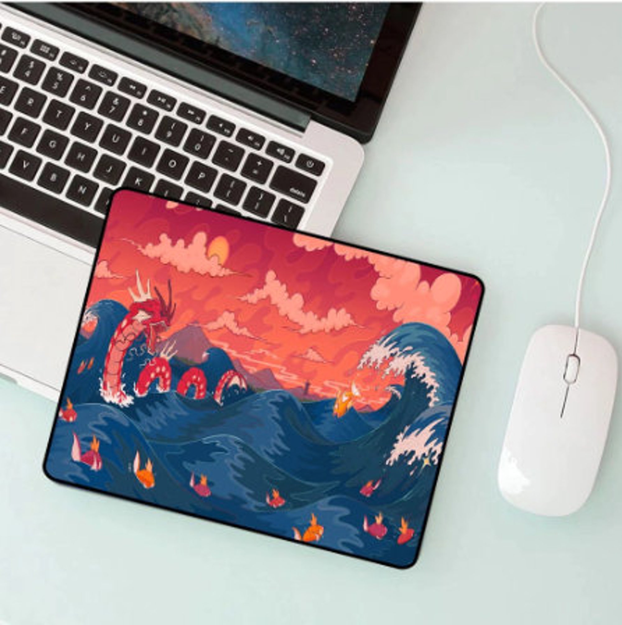 Red Dragon RGB Gaming Mouse Pad, Anime Ocean Dragon, Anime RGB Gaming Desk Pad