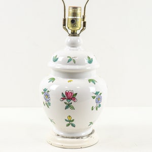 Vintage Floral Lamp, Hand Painted Ginger Jar Table Lamp