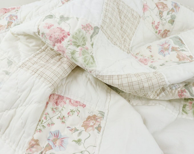 Vintage Laura Ashley Quilt, Patchwork Quilt 84 X 66 Farmhouse Bedding