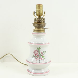 Pink and White Vintage Floral Lamp, Hand Painted Ceramic Table Lamp