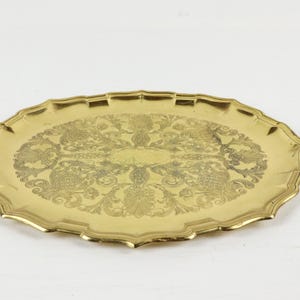 Vintage Oval Brass Tray with Scalloped Edges