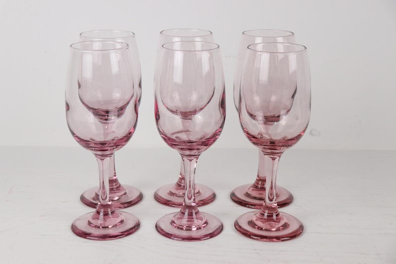 Set of 6 Vintage Pink Wine Glasses, Pink Glass Set, Pink Stemware - Etsy