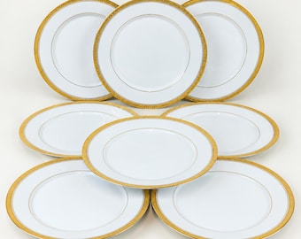 Set of 8 Noritake Manor Gold Dinner Plates, 10.5 Inch Fine China Gold Rim Plates, Holiday Dinnerware