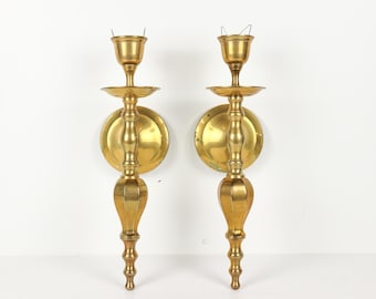 Set of Two Vintage Brass Sconces, Gold Wall Sconces, Brass Torch Sconces