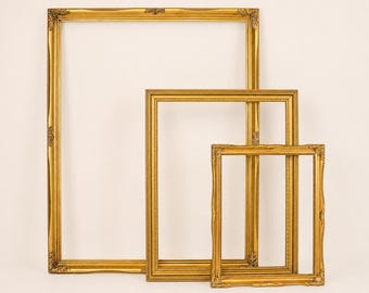 Set of 3 Vintage Gold Picture Frames, Ornate Gallery Wall Decor (Graduated Sizes)