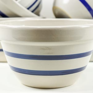 Large Stoneware Mixing Bowl: French Blue Stripes, Robinson Ransbottom USA