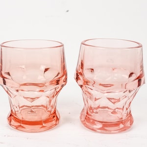 Vintage Pink Glass Highball Tumblers - Retro Faceted Design