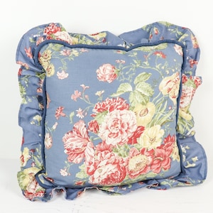 Vintage Waverly Accent Pillow, Waverly Blue Floral Throw Pillow, Country Cottage Decorative Pillow