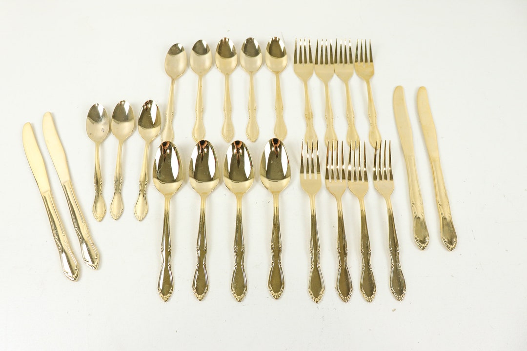 Vintage Gold Flatware Set 24 Piece Vintage Flatware Set Etsy
