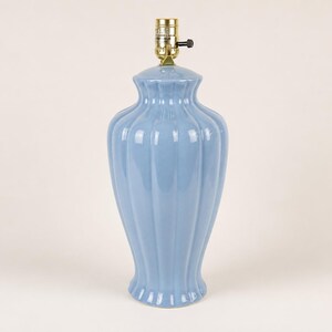 Vintage Blue 1980s Ceramic Lamp, Vase Style Fluted body with 3 Way Bulb Socket, Cottage Coastal Table Lamp