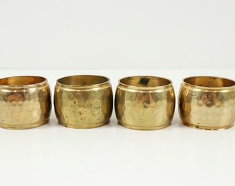 Set of 4 Gold Napkin Rings, Vintage Hammered Brass Napkin Rings