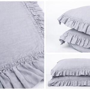 Set of Two Pottery Barn Gray Euro Shams with Ruffles, 100% Linen, Gray Pillow Shams