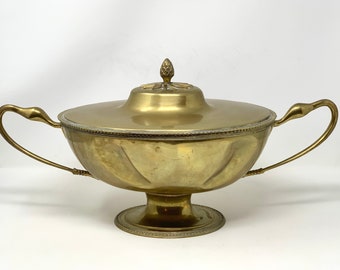 Large Brass Urn, Vintage Brass Vase with Lid and Handles