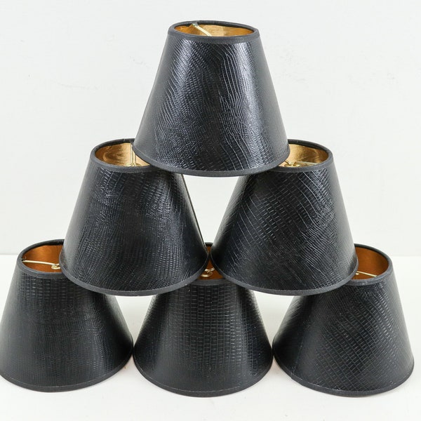 Set of 6 Vintage Chandelier Shades, Black and Gold Mini Clip On Lamp Shades