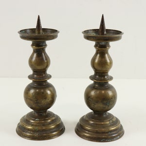 Set of 2 Vintage Brass Candlesticks with Patina