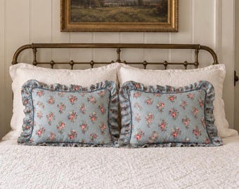 Set of 2 Waverly Floral Pillow Shams Set with Ruffles, Cottage Bedding