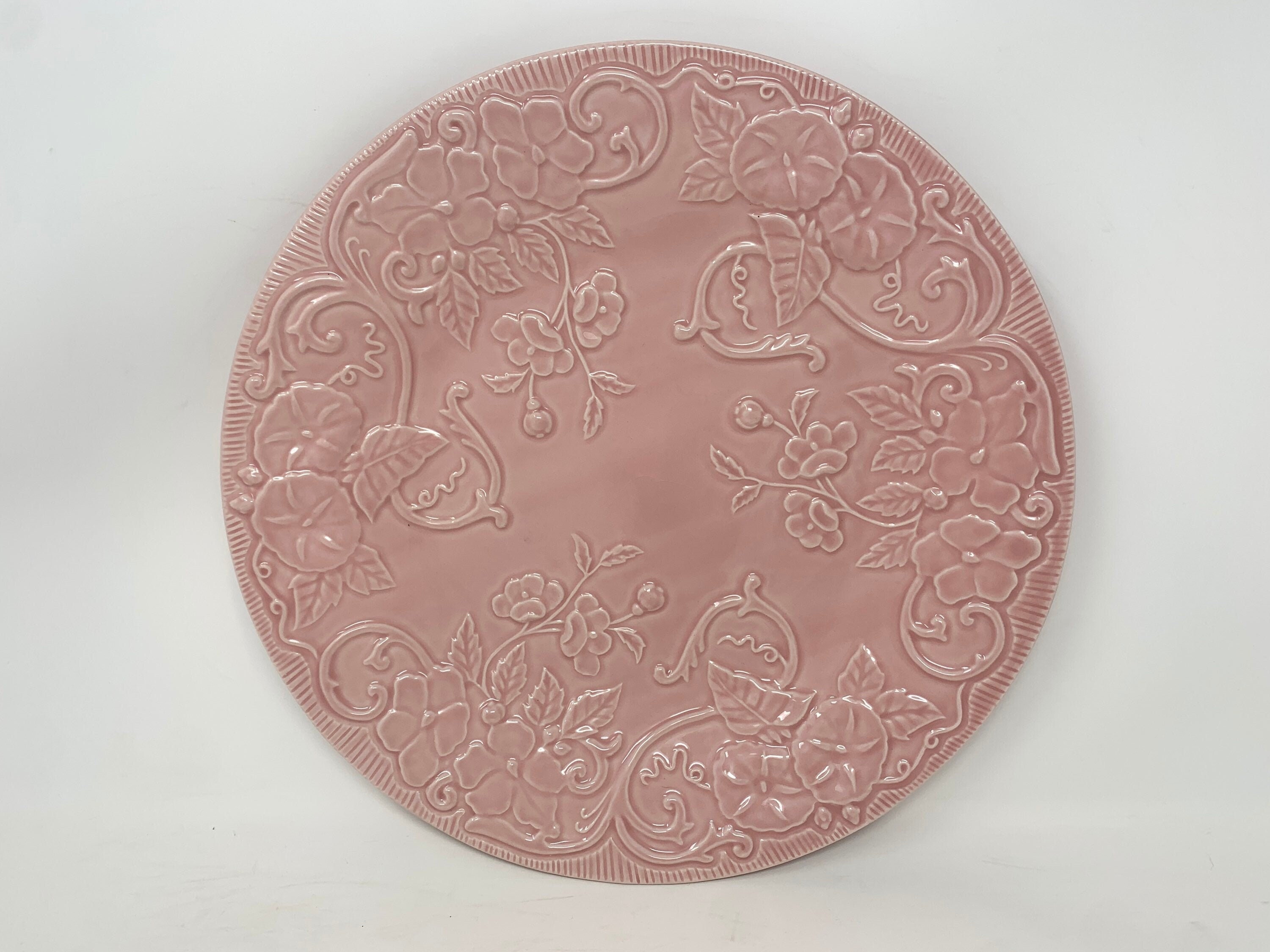 Bordallo Pinheiro Pink Morning Glory Plate, Morning Glories Serving Plate